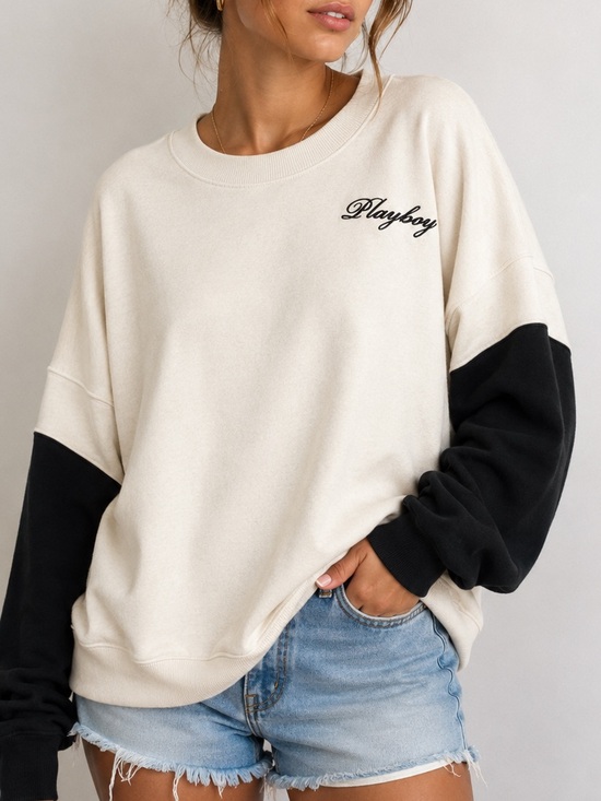 PLAYBOY Sweaters - PLAYBOY Cream and Black Logo Pullover Sweatshirt